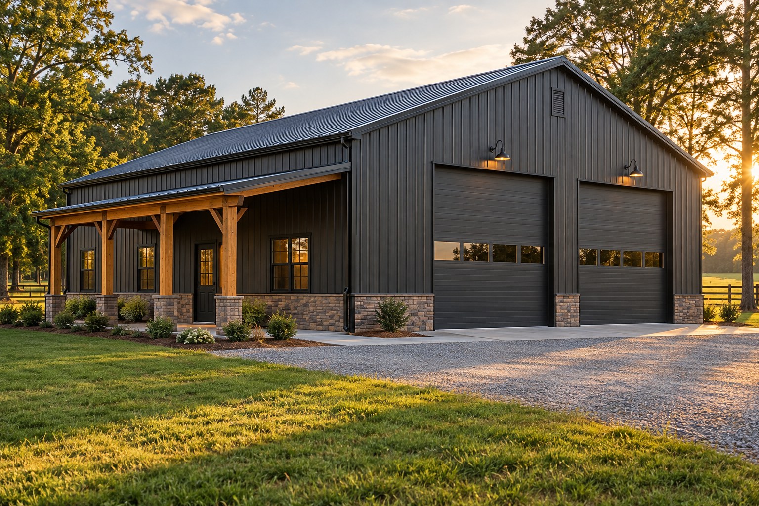Concept of a charcoal post-frame workshop on a rural property
